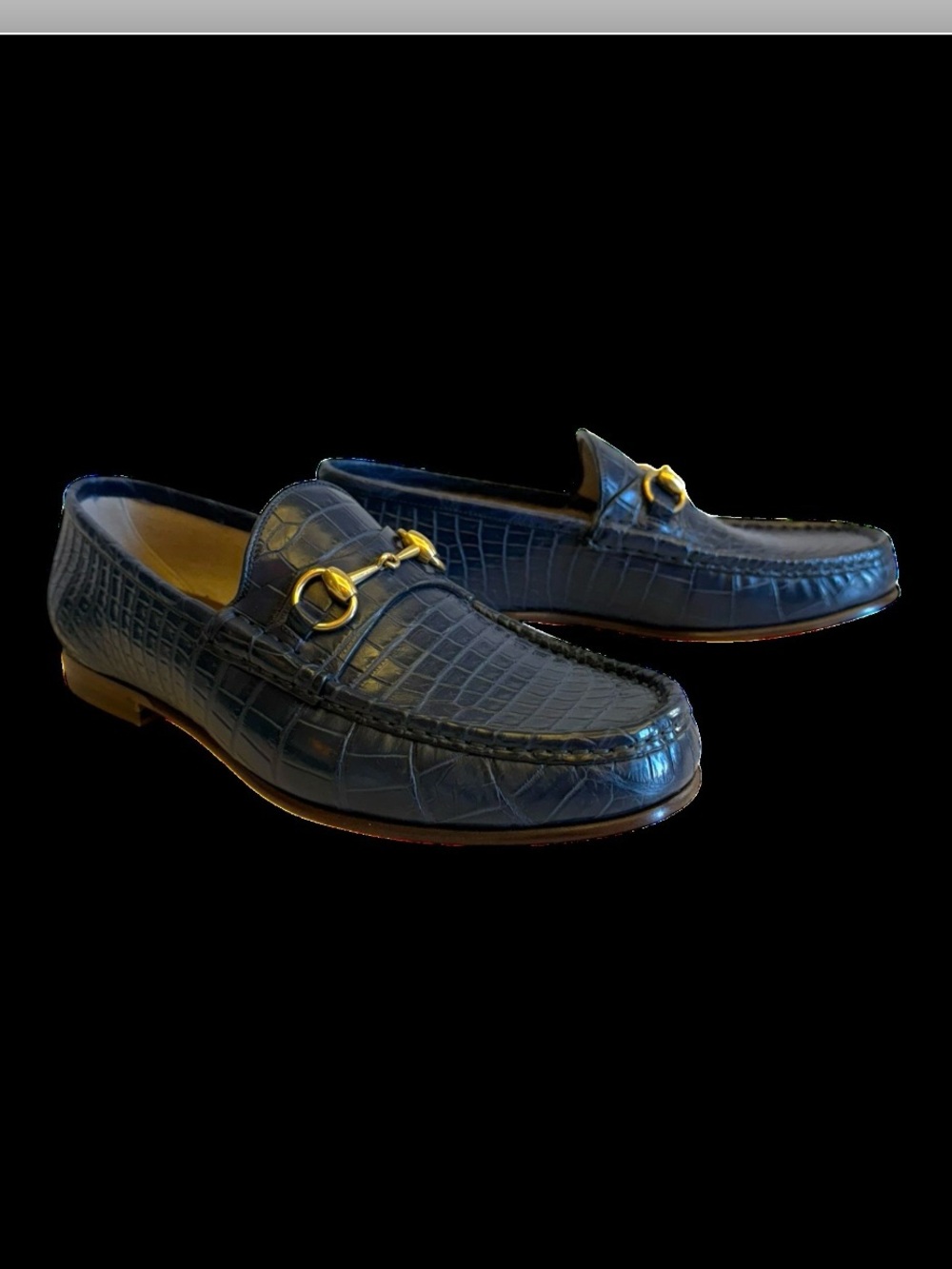 Gucci Navy Crocodile Leather Loafers - Picture 2 of 4